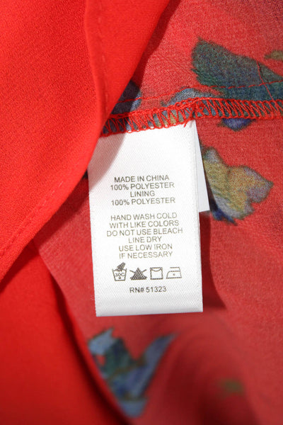 CeCe Womens Floral Ruffle Crew Neck Lined A-Line Dress Red Size XS