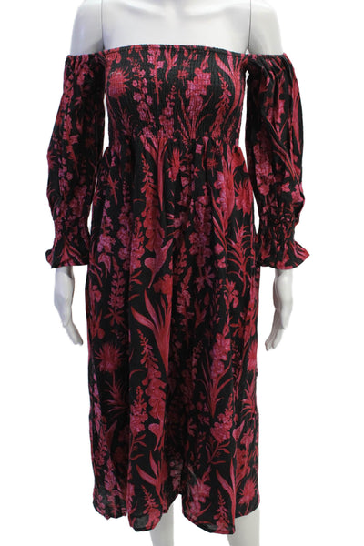 Victoria Dunn Womens Cotton Floral Off Shoulder Dress Red Black Size XS