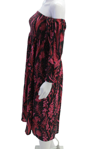 Victoria Dunn Womens Cotton Floral Off Shoulder Dress Red Black Size XS