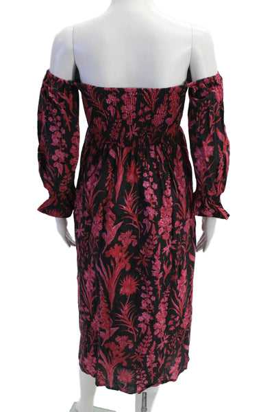 Victoria Dunn Womens Cotton Floral Off Shoulder Dress Red Black Size XS