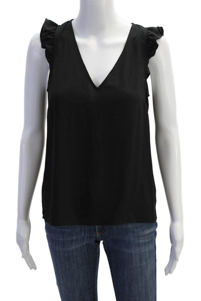 J Crew Womens V-neck Ruffle Detail Sleeveless Blouse Top Solid Black Size 4P