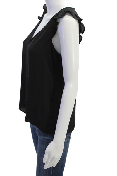 J Crew Womens V-neck Ruffle Detail Sleeveless Blouse Top Solid Black Size 4P
