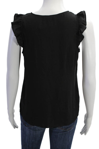 J Crew Womens V-neck Ruffle Detail Sleeveless Blouse Top Solid Black Size 4P