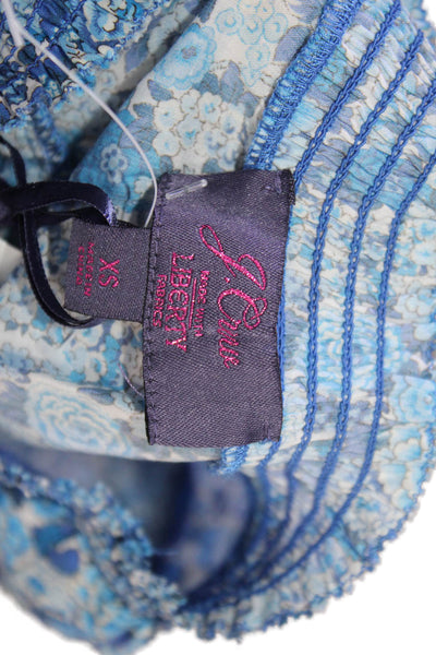 J Crew Womens Cotton Floral Crew Neck Long Sleeve Blouse Top Blue Size XS