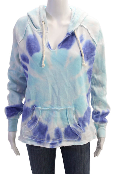 Ocean Drive Womens Cotton Tie Dye Long Sleeve Hoodie Top Blue Size S