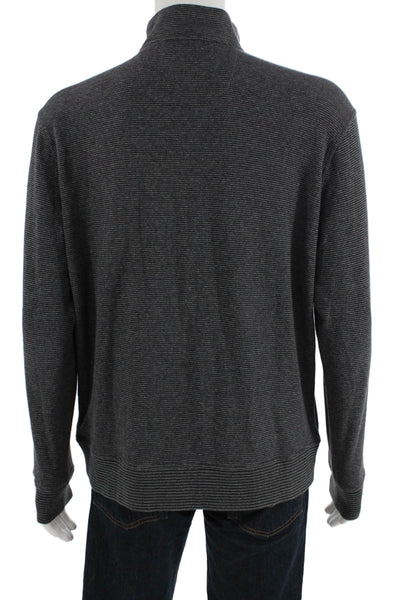 Robert Graham Mens Front Zip Mock Neck Striped Sweater Gray Cotton Size Large