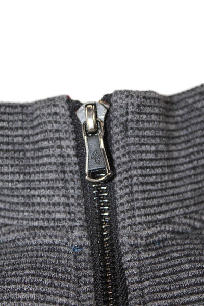 Robert Graham Mens Front Zip Mock Neck Striped Sweater Gray Cotton Size Large