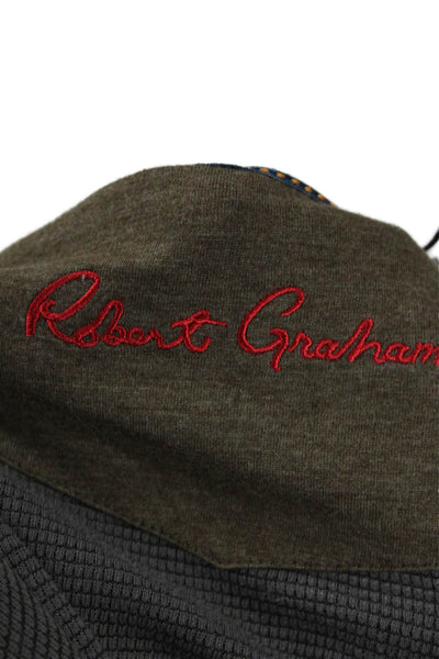 Robert Graham Mens Front Zip Mock Neck Striped Sweater Gray Cotton Size Large