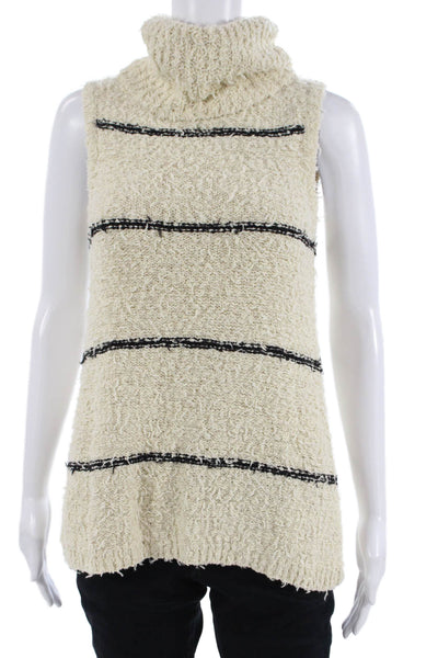 Lilla P Womens Sleeveless Cowl Neck Knit Striped Top White Navy Size Extra Small