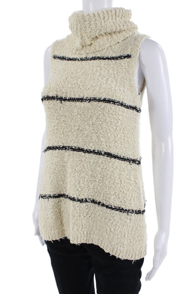Lilla P Womens Sleeveless Cowl Neck Knit Striped Top White Navy Size Extra Small