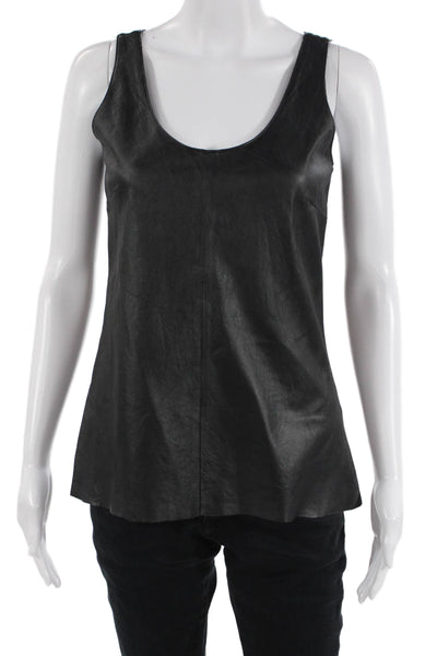 Ecru Womens Scoop Neck Leather Knit Mixed Media Tank Top Black Size Small