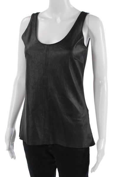 Ecru Womens Scoop Neck Leather Knit Mixed Media Tank Top Black Size Small