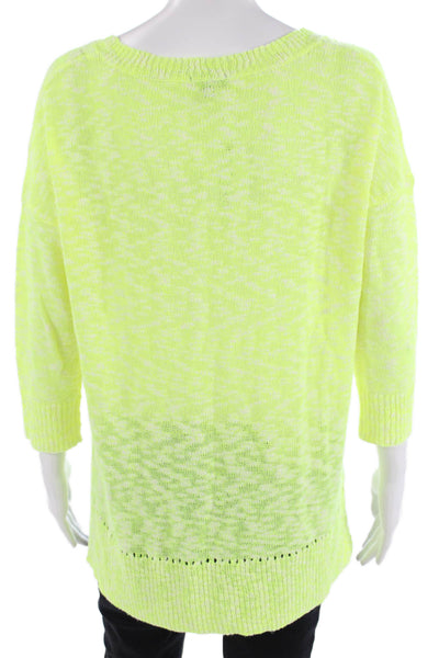 Lilla P Womens 3/4 Sleeve V Neck Side Slit Sweater Yellow White Cotton Size XS