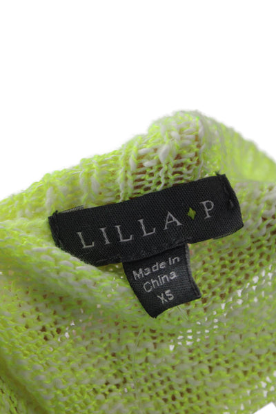 Lilla P Womens 3/4 Sleeve V Neck Side Slit Sweater Yellow White Cotton Size XS