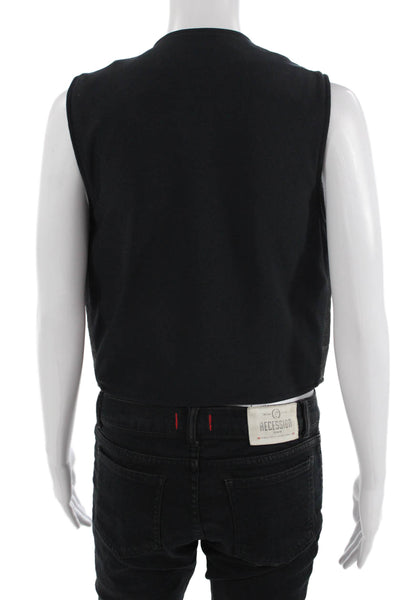 Hiscorp Womens Front Zip Quilted Leather Knit Vest Jacket Black Size Small