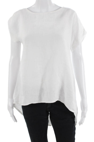 Terzo Millennio Womens Short Sleeve Scoop Neck Linen Blouse Top White Size Small
