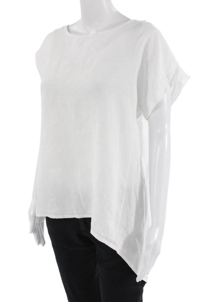 Terzo Millennio Womens Short Sleeve Scoop Neck Linen Blouse Top White Size Small
