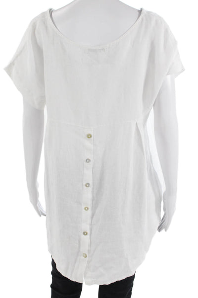 Terzo Millennio Womens Short Sleeve Scoop Neck Linen Blouse Top White Size Small