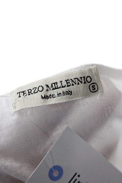 Terzo Millennio Womens Short Sleeve Scoop Neck Linen Blouse Top White Size Small