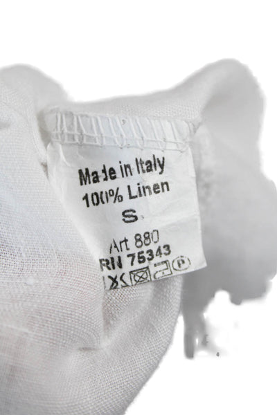 Terzo Millennio Womens Short Sleeve Scoop Neck Linen Blouse Top White Size Small