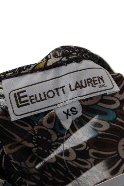Elliott Lauren Womens Long Sleeve V Neck Floral Silk Top Brown Multi Size XS