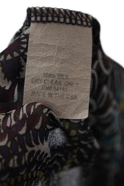 Elliott Lauren Womens Long Sleeve V Neck Floral Silk Top Brown Multi Size XS