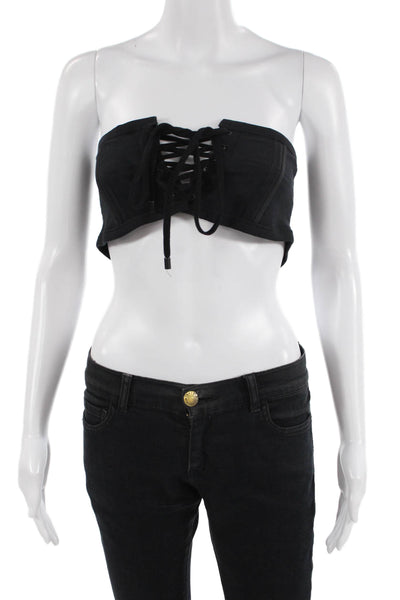 Isabel Marant Womens Cotton Lace Up Zip Back Strapless Crop Top Black Size 36