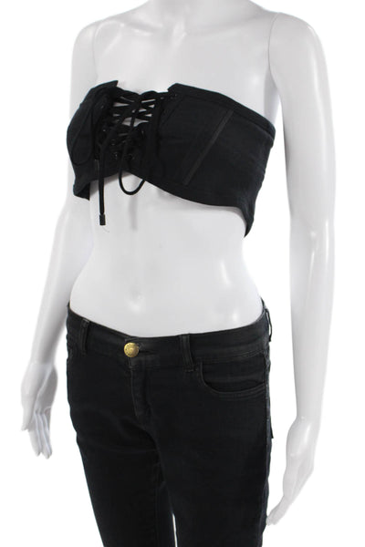 Isabel Marant Womens Cotton Lace Up Zip Back Strapless Crop Top Black Size 36