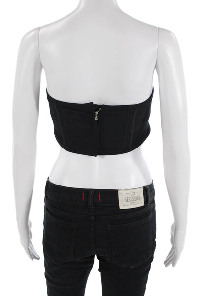 Isabel Marant Womens Cotton Lace Up Zip Back Strapless Crop Top Black Size 36
