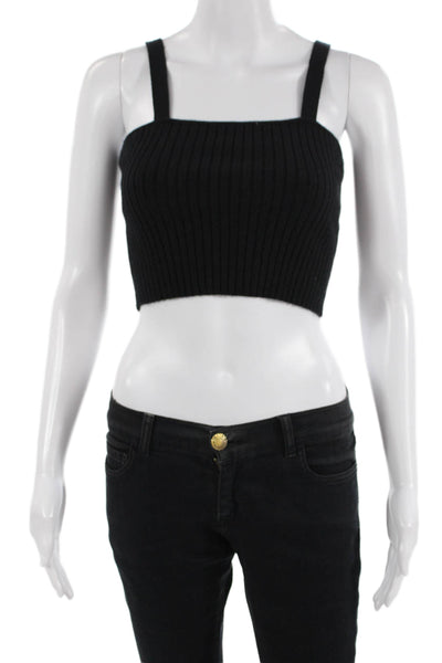 Sablyn Womens Cashmere Ribbed Knit Sleeveless Crop Top Black Size XS
