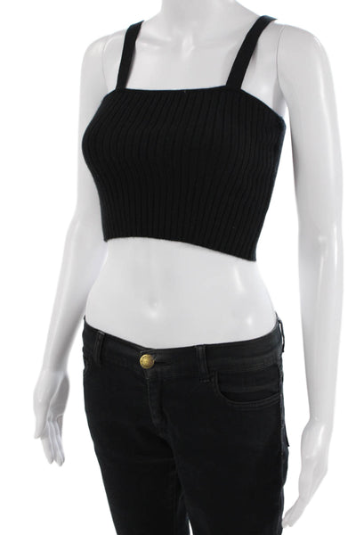 Sablyn Womens Cashmere Ribbed Knit Sleeveless Crop Top Black Size XS