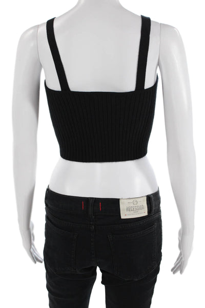 Sablyn Womens Cashmere Ribbed Knit Sleeveless Crop Top Black Size XS