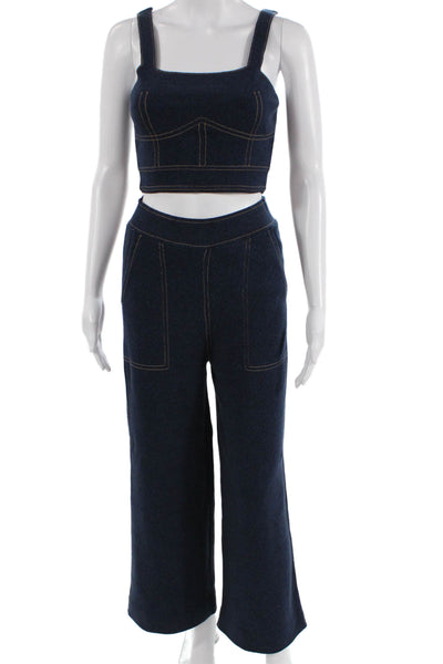 Zara Womens Cotton Dark Wash High Waisted Cotton Wide Leg Pants Blue Size S