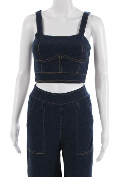 Zara Womens Cotton Dark Wash High Waisted Cotton Wide Leg Pants Blue Size S