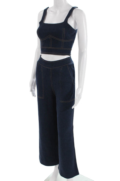 Zara Womens Cotton Dark Wash High Waisted Cotton Wide Leg Pants Blue Size S