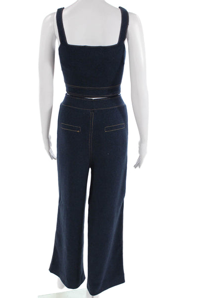 Zara Womens Cotton Dark Wash High Waisted Cotton Wide Leg Pants Blue Size S