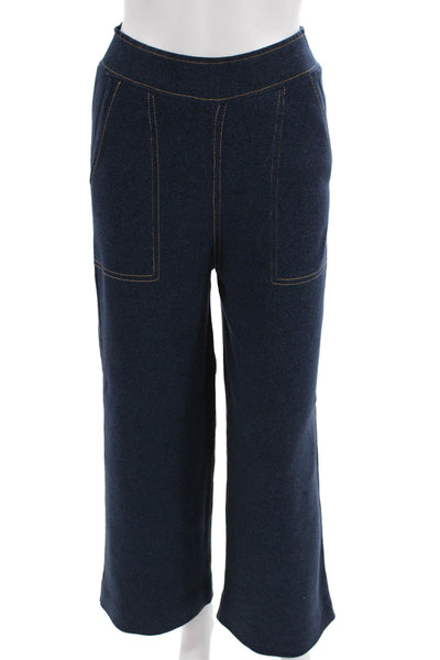 Zara Womens Cotton Dark Wash High Waisted Cotton Wide Leg Pants Blue Size S