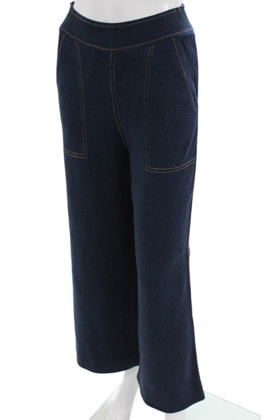 Zara Womens Cotton Dark Wash High Waisted Cotton Wide Leg Pants Blue Size S