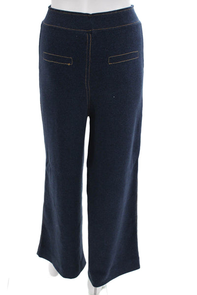 Zara Womens Cotton Dark Wash High Waisted Cotton Wide Leg Pants Blue Size S