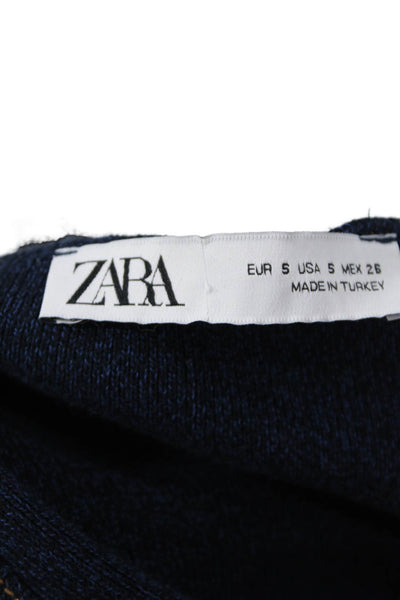 Zara Womens Cotton Dark Wash High Waisted Cotton Wide Leg Pants Blue Size S