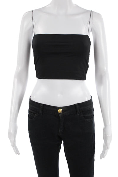 Meshki Womens Square Neck Spaghetti Strap Crop Top Black Size M