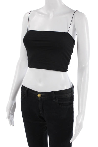 Meshki Womens Square Neck Spaghetti Strap Crop Top Black Size M