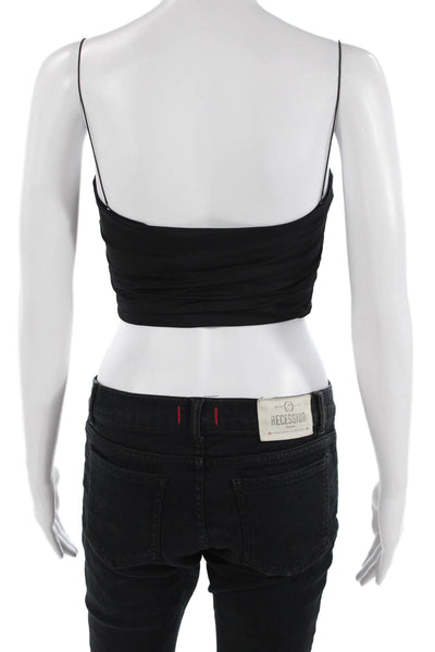 Meshki Womens Square Neck Spaghetti Strap Crop Top Black Size M
