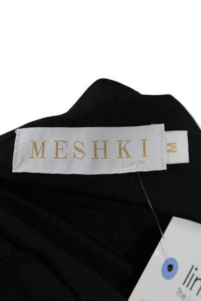 Meshki Womens Square Neck Spaghetti Strap Crop Top Black Size M