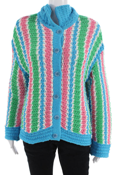 Zara Womens Cotton Striped Collar Buttoned Cardigan Sweater Top Multicolor Sz S