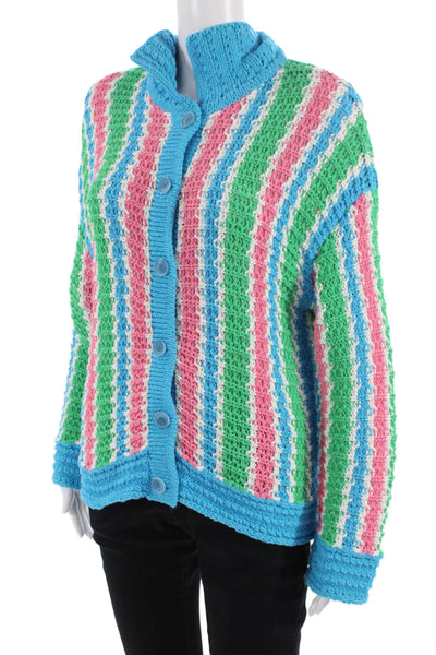 Zara Womens Cotton Striped Collar Buttoned Cardigan Sweater Top Multicolor Sz S