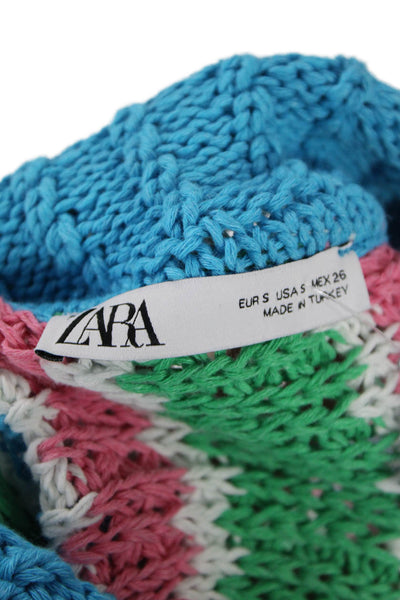 Zara Womens Cotton Striped Collar Buttoned Cardigan Sweater Top Multicolor Sz S