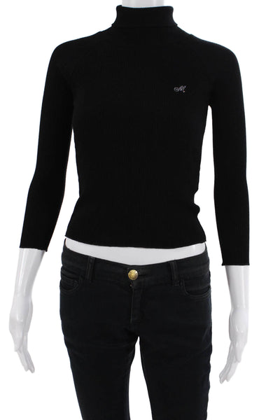 Monnalisa Girls Ribbed Turtleneck Long Sleeve Pullover Sweater Top Black Size 10