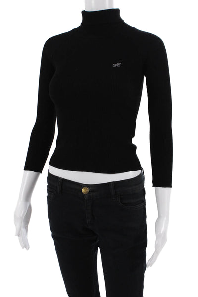 Monnalisa Girls Ribbed Turtleneck Long Sleeve Pullover Sweater Top Black Size 10