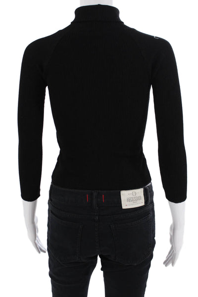 Monnalisa Girls Ribbed Turtleneck Long Sleeve Pullover Sweater Top Black Size 10